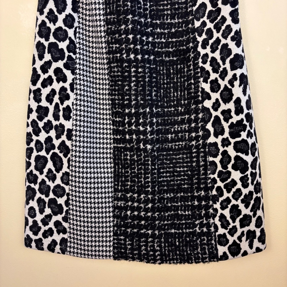 ALICE + OLIVIA Clyde Pattern Mix Wool Shift Dress Black/White Women Size 6 Tweed - Picture 5 of 11